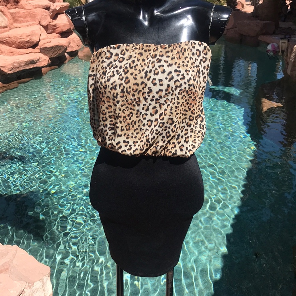 Summer dress half leo print half black stretch